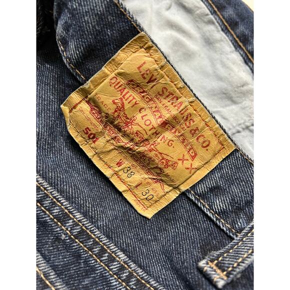 Levi’s 501 Jeans 38 Made in USA Button Fly Dark Wash 80s Actual Sz 35x29.5 - Picture 3 of 13